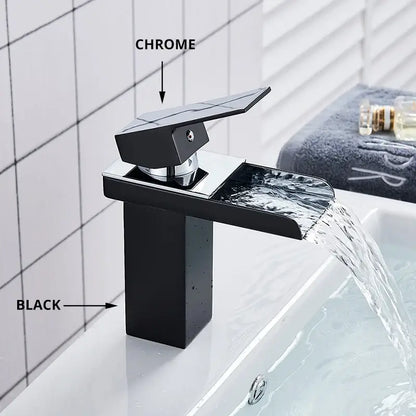 Modern matte black brass bathroom waterfall sink faucet