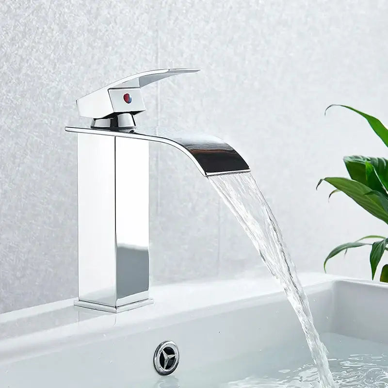 Modern matte black brass bathroom waterfall sink faucet