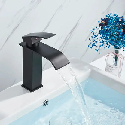 Modern matte black brass bathroom waterfall sink faucet