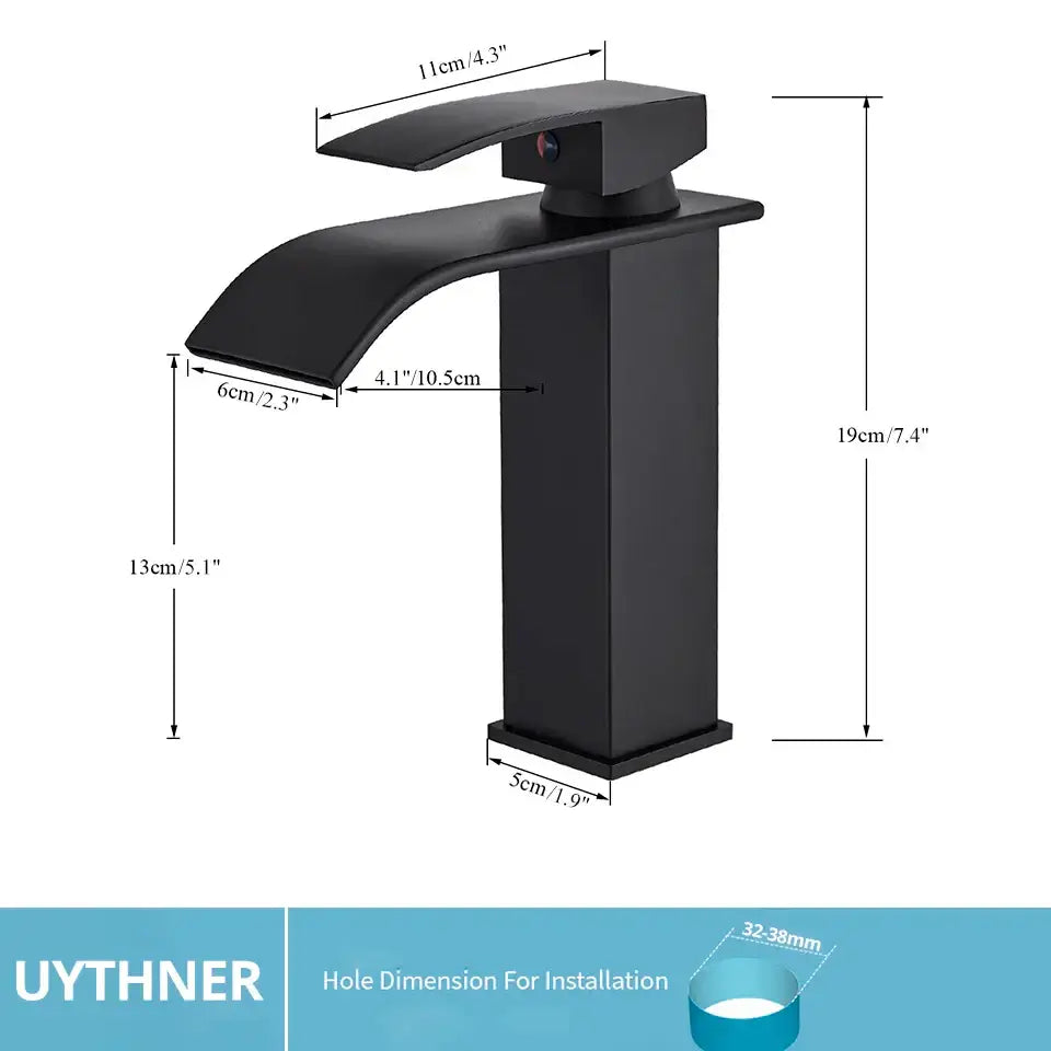 Modern matte black brass bathroom waterfall sink faucet