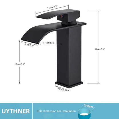 Modern matte black brass bathroom waterfall sink faucet
