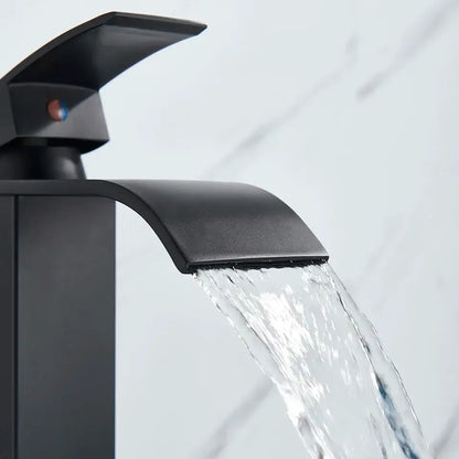 Modern matte black brass bathroom waterfall sink faucet