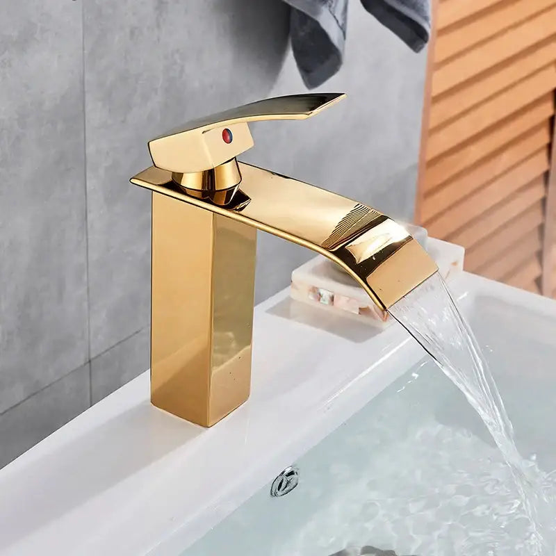 Modern matte black brass bathroom waterfall sink faucet