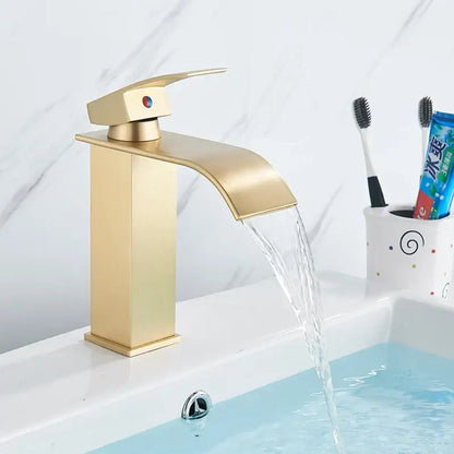 Modern matte black brass bathroom waterfall sink faucet