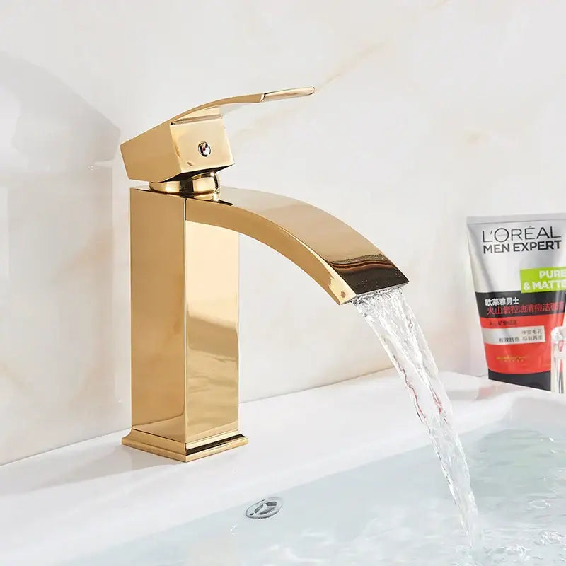 Modern matte black brass bathroom waterfall sink faucet
