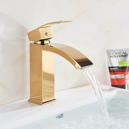 Modern matte black brass bathroom waterfall sink faucet