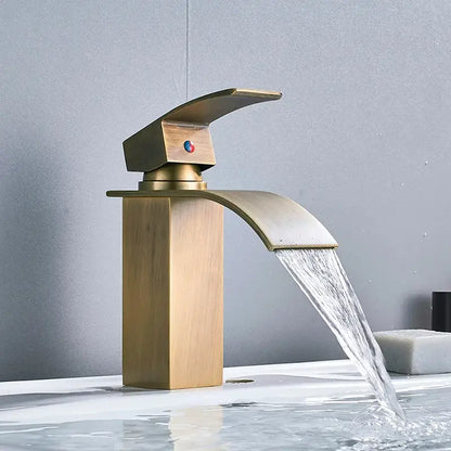 Modern matte black brass bathroom waterfall sink faucet
