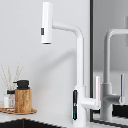 Modern matte black brass kitchen faucet pull out mixer with display