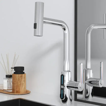 Modern matte black brass kitchen faucet pull out mixer with display