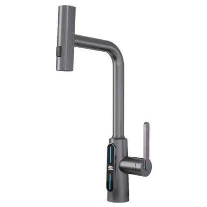 Modern matte black brass kitchen faucet pull out mixer with display