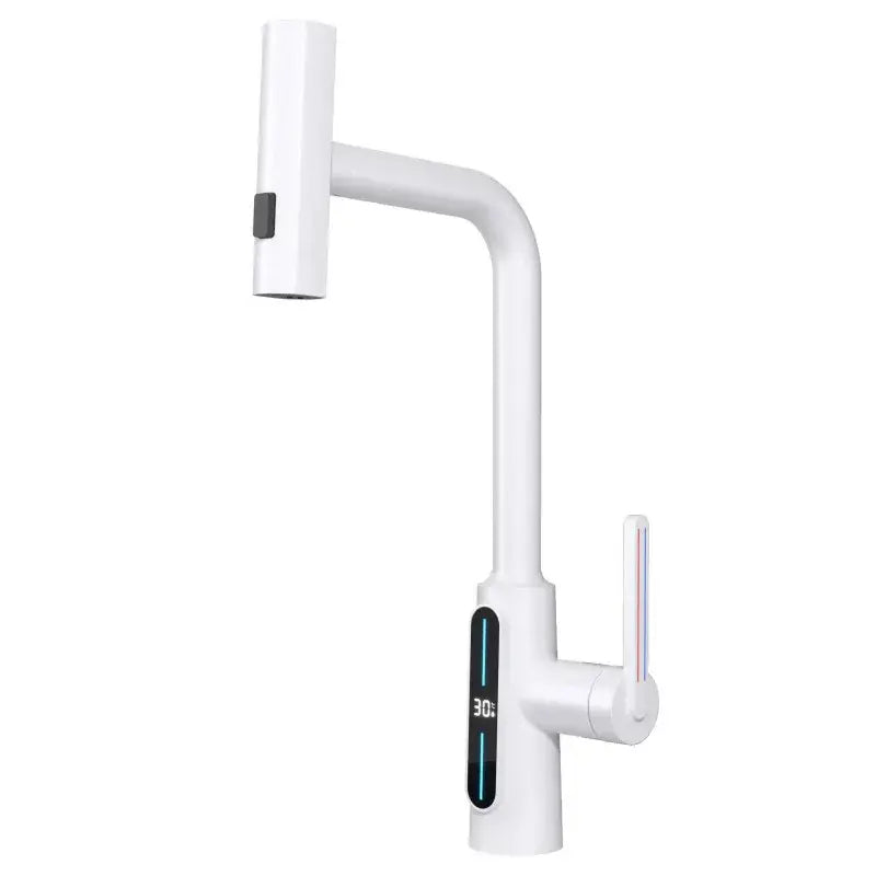 Modern matte black brass kitchen faucet pull out mixer with display