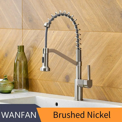 Modern matte black brass kitchen faucet with pull down sprayer