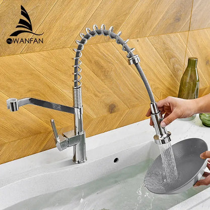 Modern matte black brass kitchen faucet with pull down sprayer