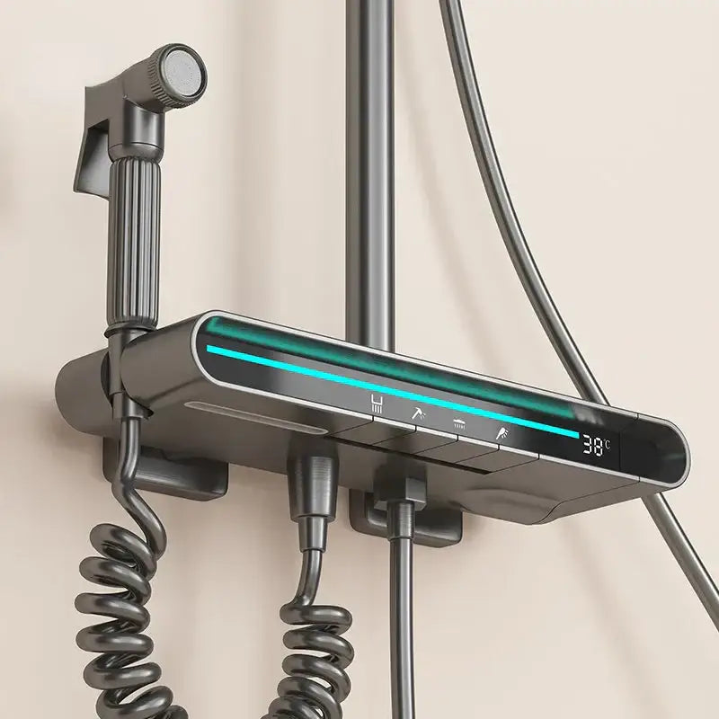 Modern matte black brass shower faucet set bathroom led display