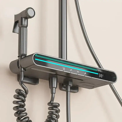 Modern matte black brass shower faucet set bathroom led display
