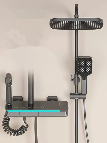 Modern matte black brass shower faucet set bathroom led display