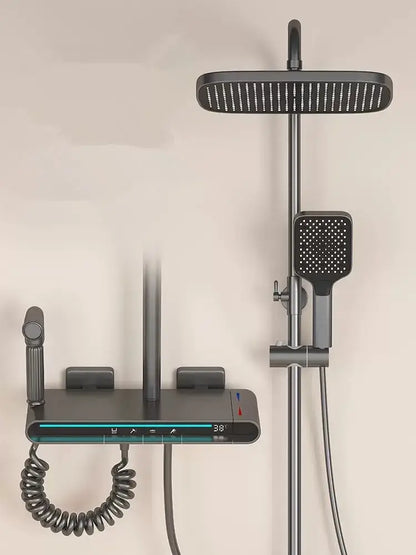 Modern matte black brass shower faucet set bathroom led display