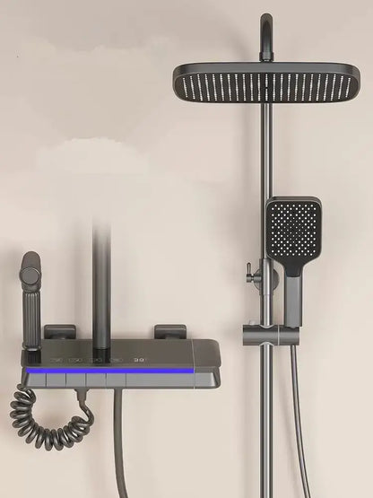 Modern matte black brass shower faucet set bathroom led display
