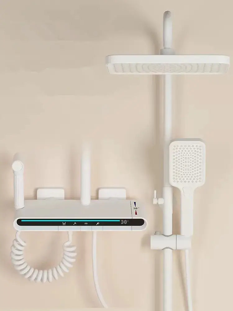 Modern matte black brass shower faucet set bathroom led display