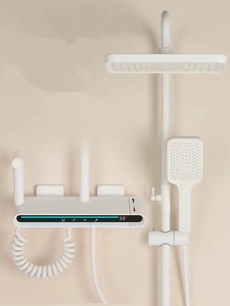 Modern matte black brass shower faucet set bathroom led display