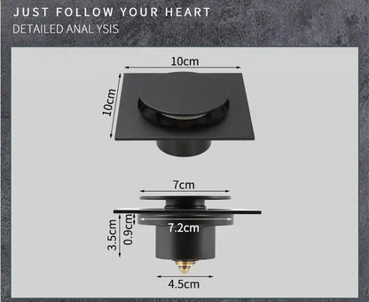Modern matte black brass shower floor drain bathroom waste square