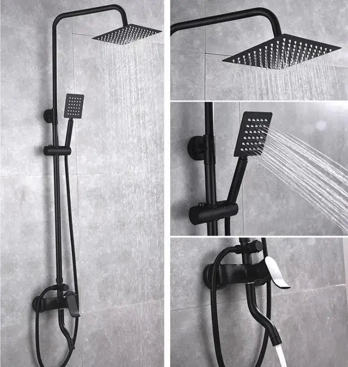 Modern matte black brass shower set bathroom rainfall faucet