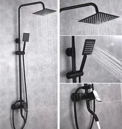 Modern matte black brass shower set bathroom rainfall faucet