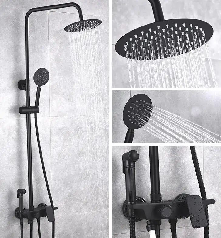 Modern matte black brass shower set bathroom rainfall faucet