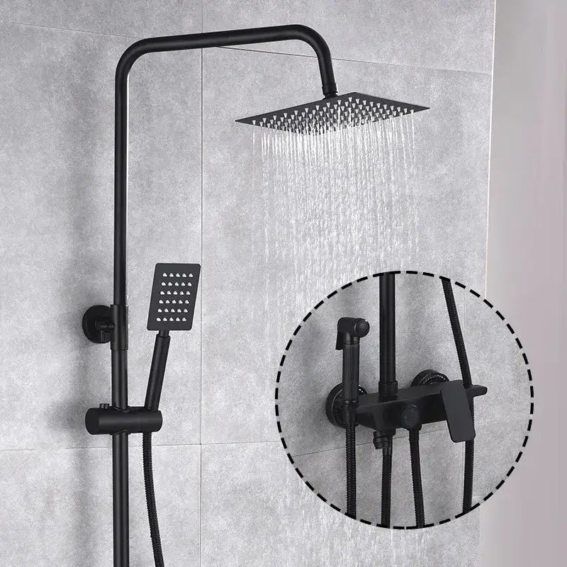 Modern matte black brass shower set bathroom rainfall faucet