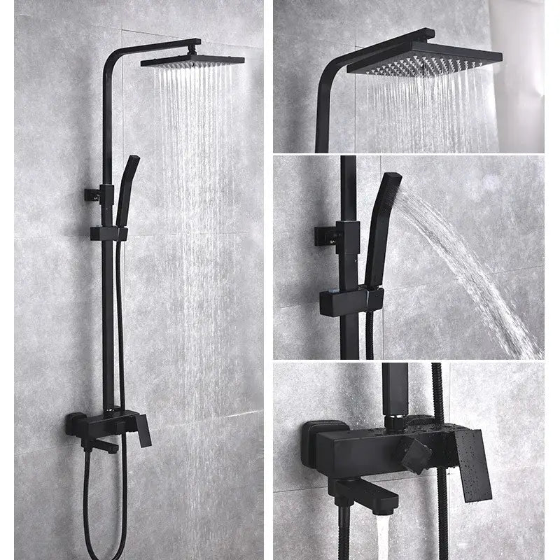 Modern matte black brass shower set bathroom rainfall faucet
