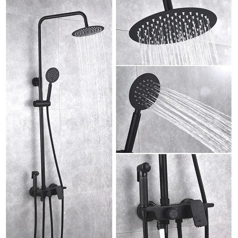 Modern matte black brass shower set bathroom rainfall faucet