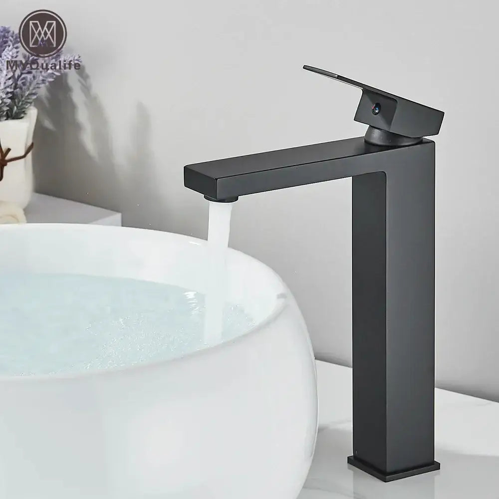 Modern matte black brass square basin faucet bathroom mixer tap