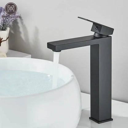 Modern matte black brass square basin faucet bathroom mixer tap