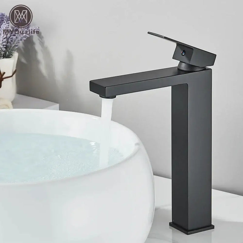 Modern matte black brass square basin faucet bathroom mixer tap