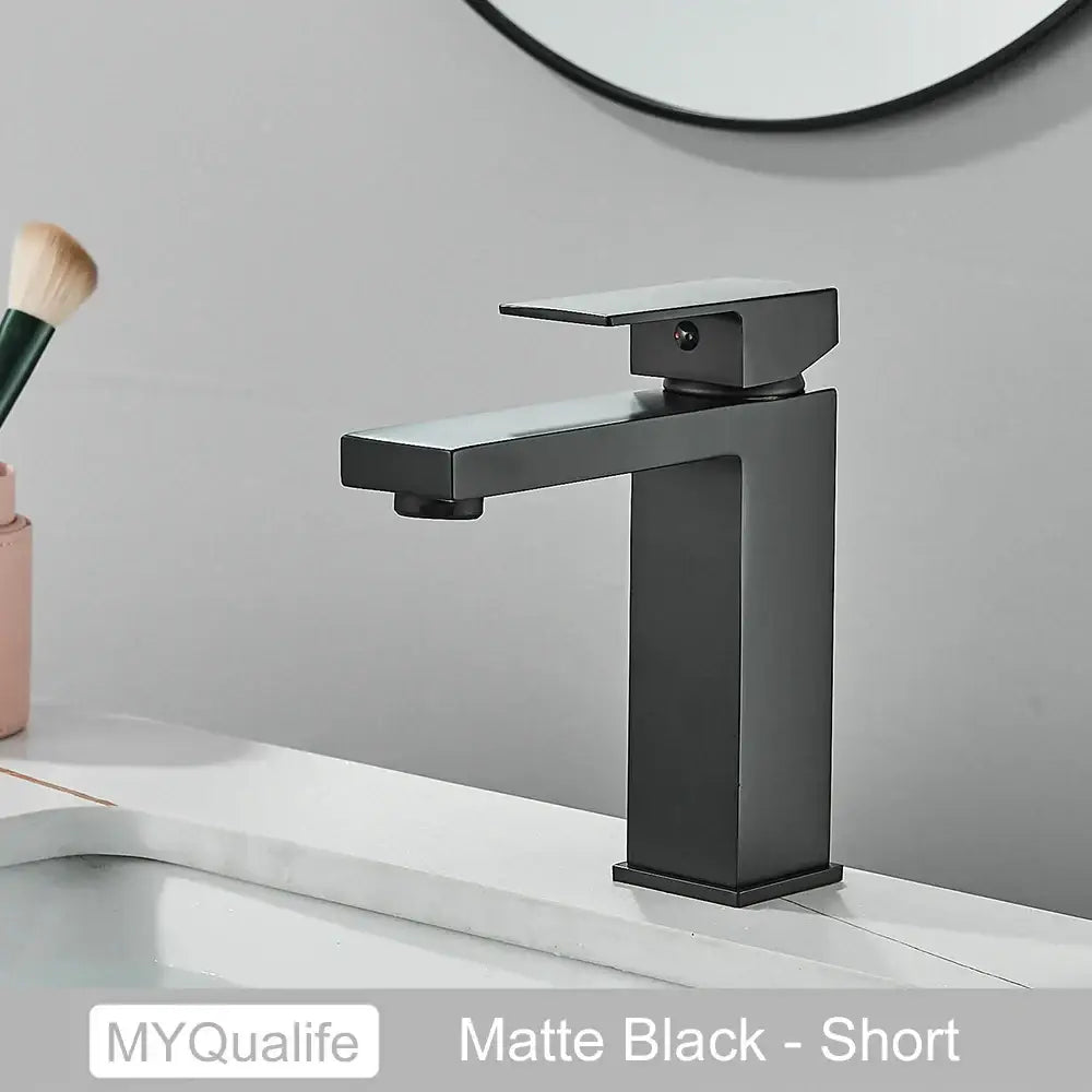 Modern matte black brass square basin faucet bathroom mixer tap