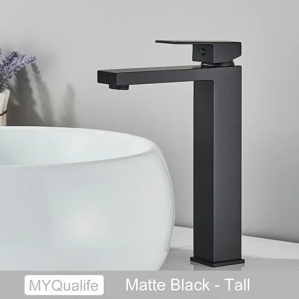 Modern matte black brass square basin faucet bathroom mixer tap