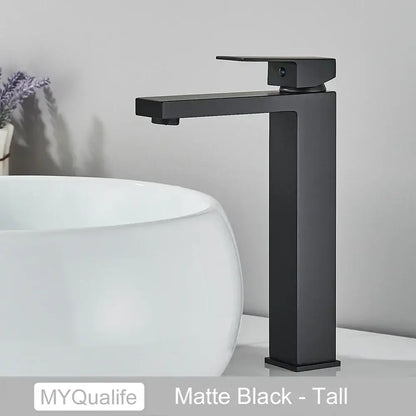 Modern matte black brass square basin faucet bathroom mixer tap