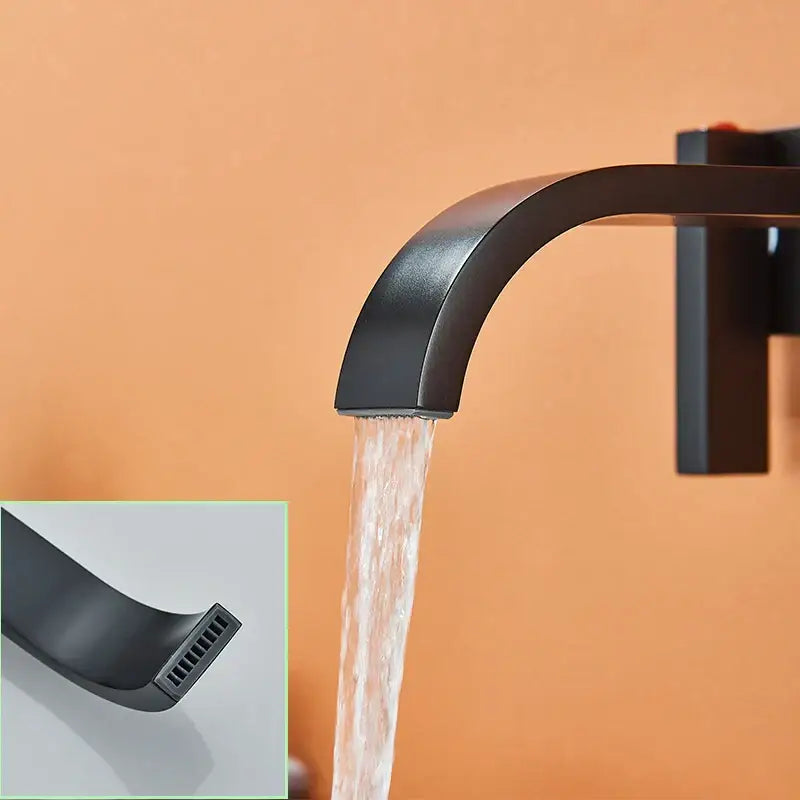 Modern matte black brass wall mounted basin faucet bathroom fixture