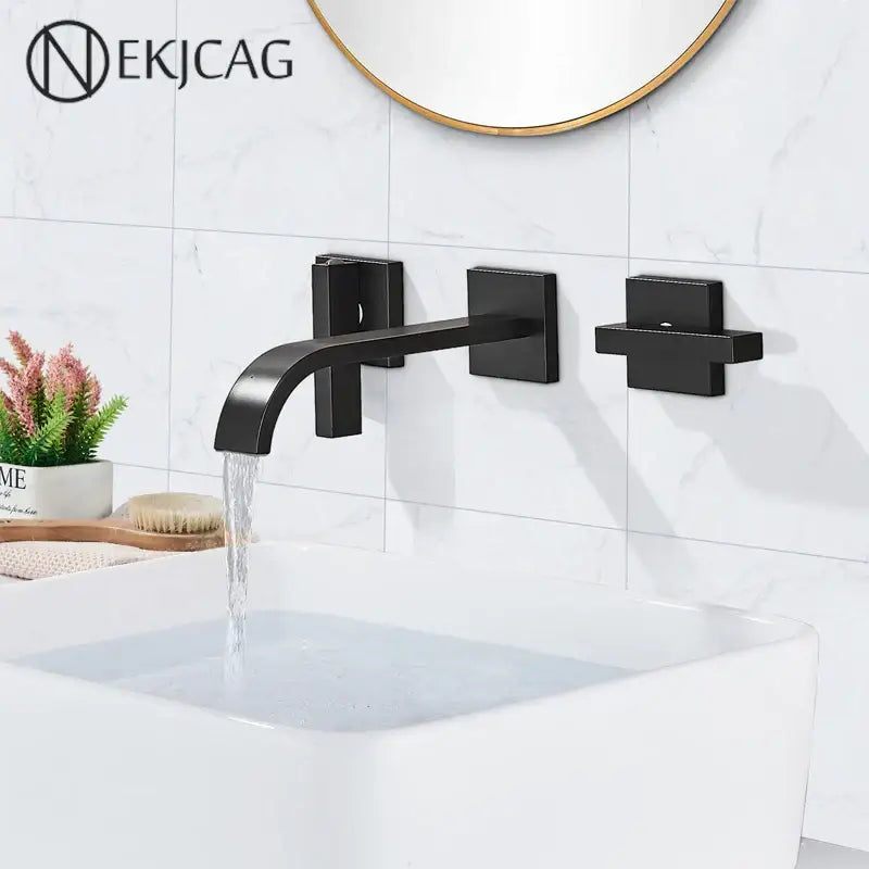 Modern matte black brass wall mounted basin faucet bathroom fixture