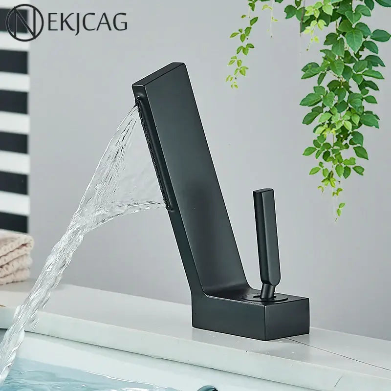 Modern matte black brass waterfall basin faucet bathroom mixer tap
