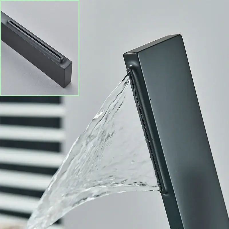 Modern matte black brass waterfall basin faucet bathroom mixer tap