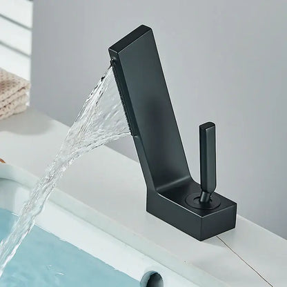 Modern matte black brass waterfall basin faucet bathroom mixer tap