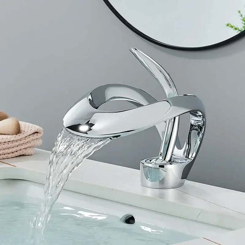 Modern matte black brass waterfall basin faucet bathroom vanity tap