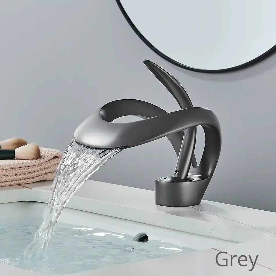 Modern matte black brass waterfall basin faucet bathroom vanity tap