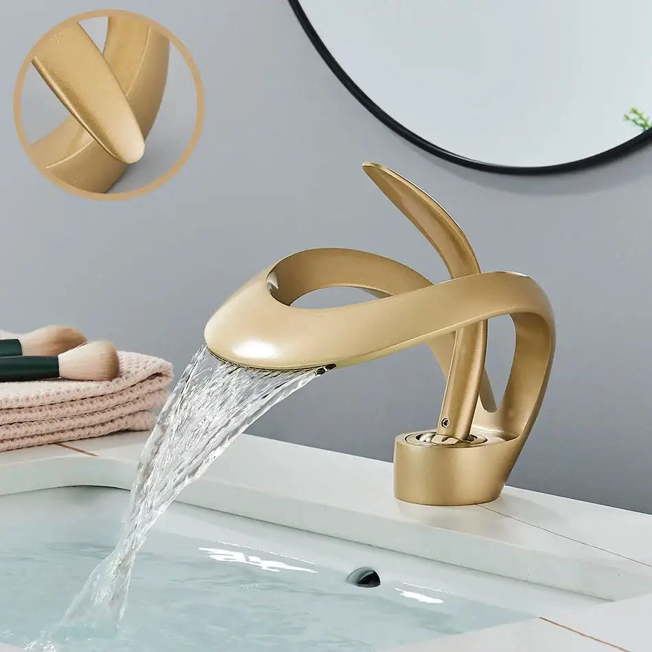 Modern matte black brass waterfall basin faucet bathroom vanity tap