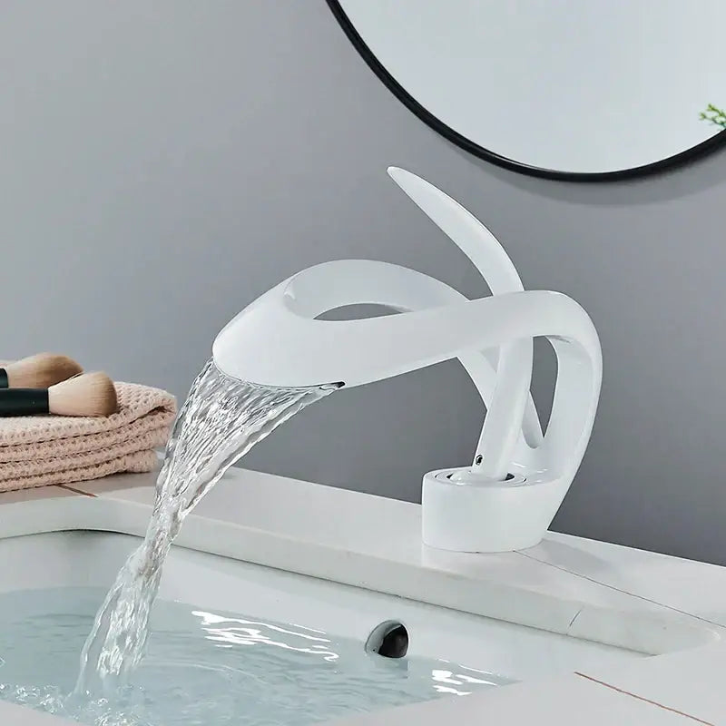 Modern matte black brass waterfall basin faucet bathroom vanity tap