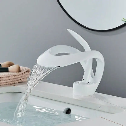 Modern matte black brass waterfall basin faucet bathroom vanity tap