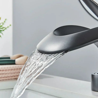 Modern matte black brass waterfall basin faucet bathroom vanity tap