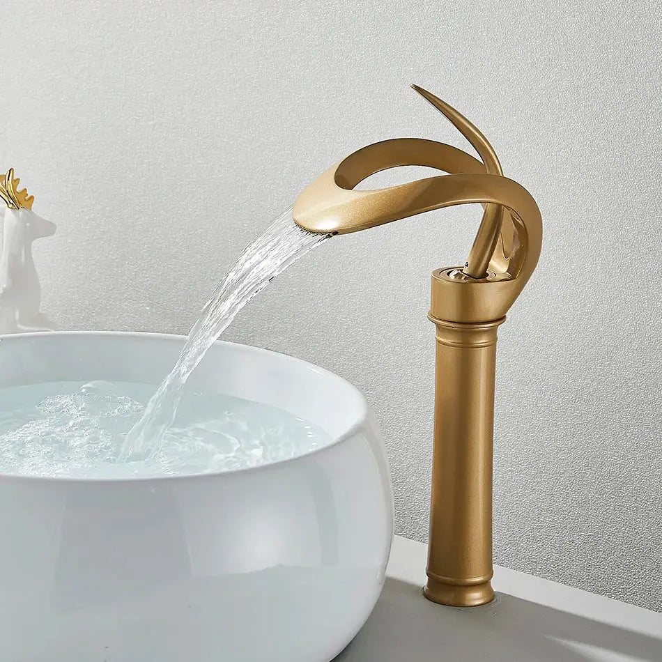 Modern matte black brass waterfall basin faucet bathroom vanity tap