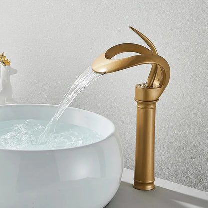 Modern matte black brass waterfall basin faucet bathroom vanity tap